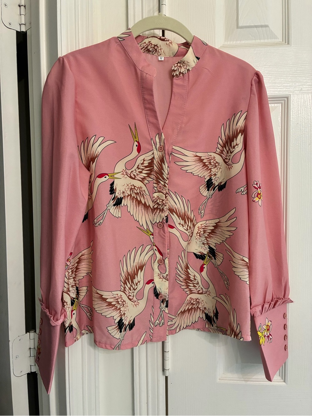 Beautiful Pink Blouse with Cranes
